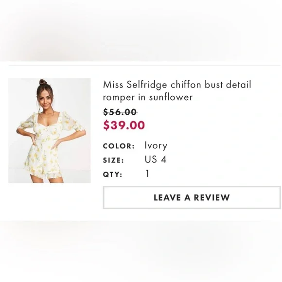 ASOS Miss Selfridge Floral Summer Spring Vacation Romper Size 4 ๐๐ค - Picture 5 of 10